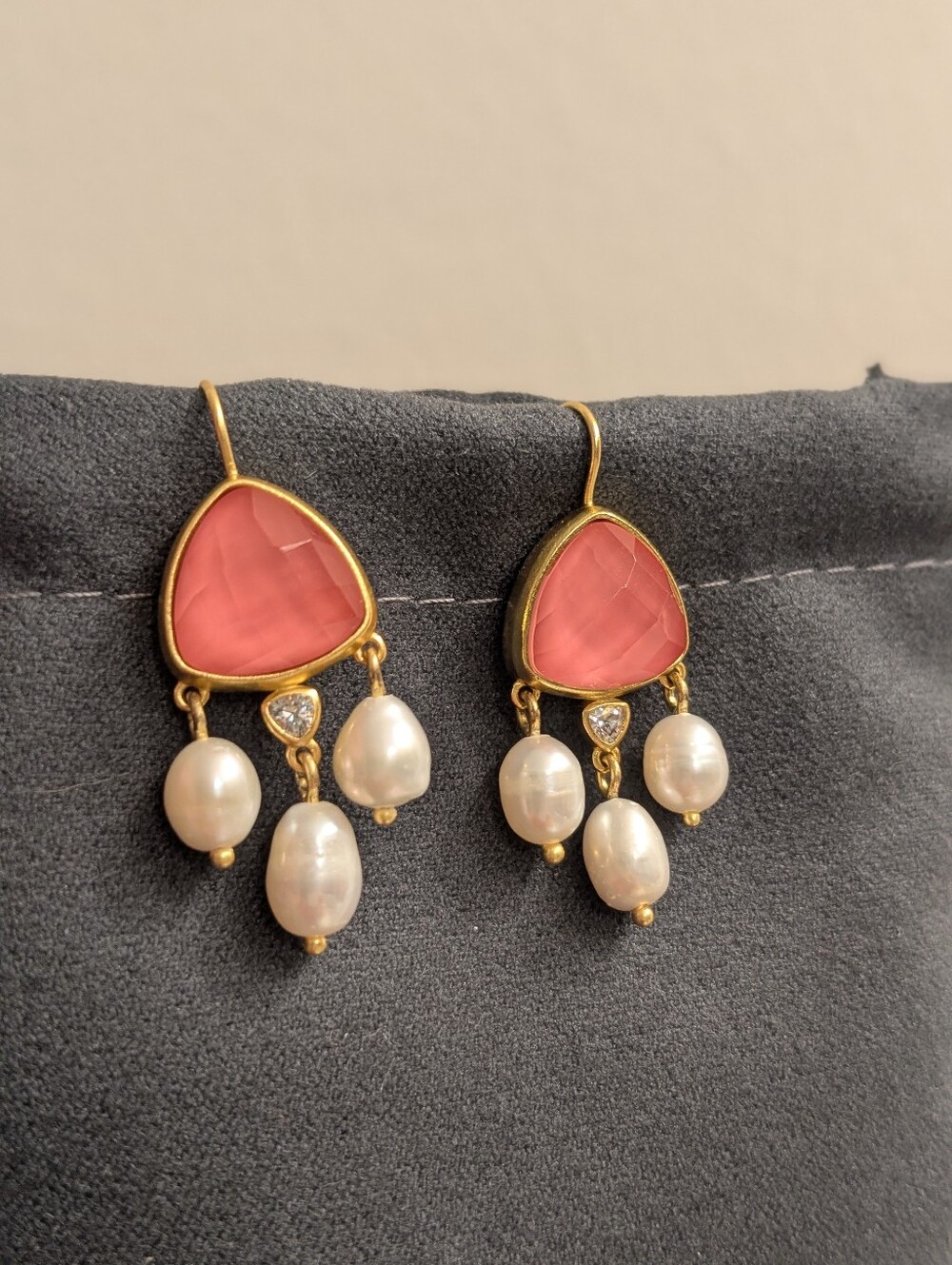 Authentic Julie Vos Coral Earrings With Pearls Aquitaine 18k Yellow Gold Plated
